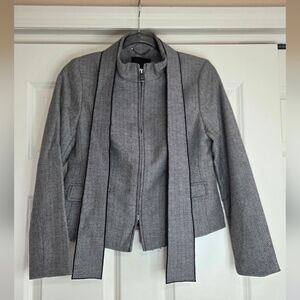 Banana Republic Black Herringbone Wool-blend Jacket w/ Removable Tie - Size 2P